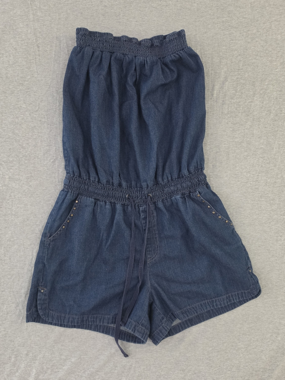 Dream Out Loud Strapless Denim Blue Romper with Elastic Waist